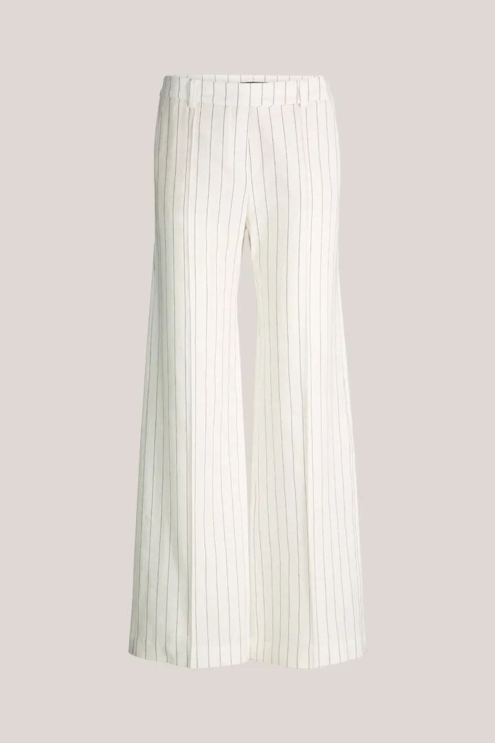 Leads to product detail page "Pinstriped linen-blend Marlene suit trousers in ecru"