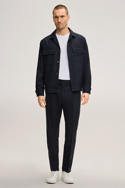 Schurwoll-Baukasten-Overshirt Lavoro in Navy