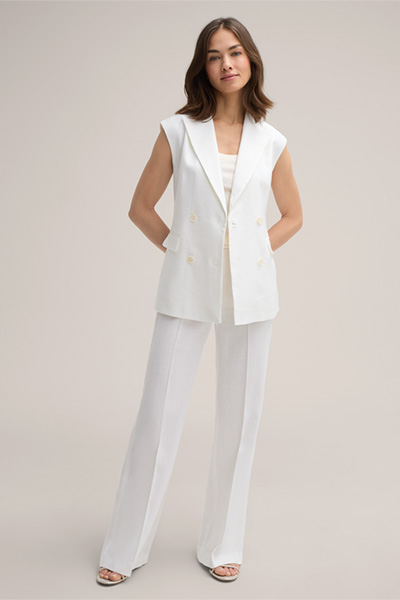 Linen Stretch Double-breasted Waistcoat in White