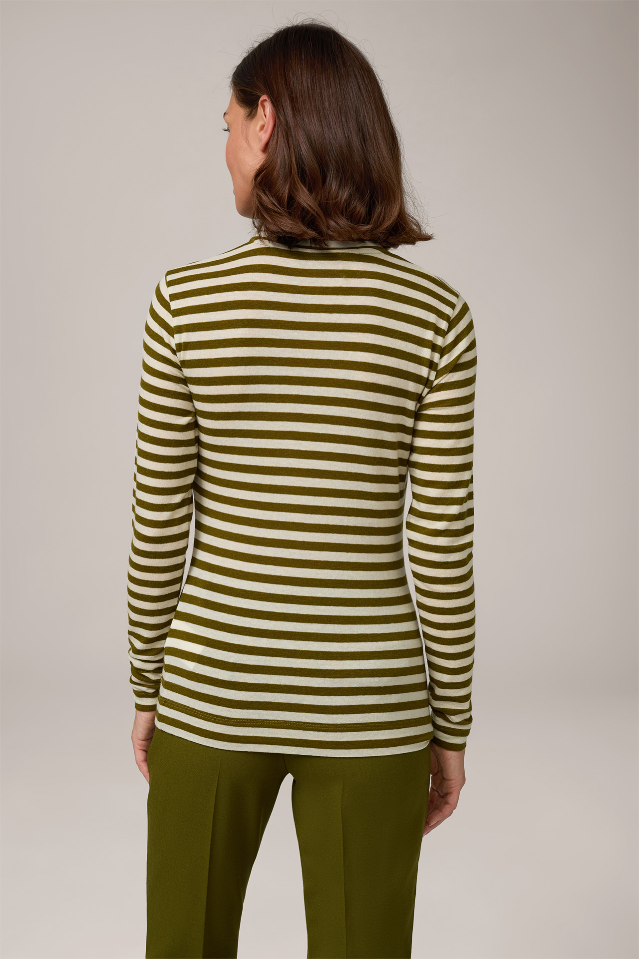 Tencel Stretch Wool Shirt in Ecru/Green Stripes