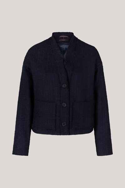 Tweed-Kurzblazer-Jacke in Navy