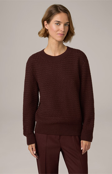 Waffle Texture Cashmere Pullover in Reddish Brown