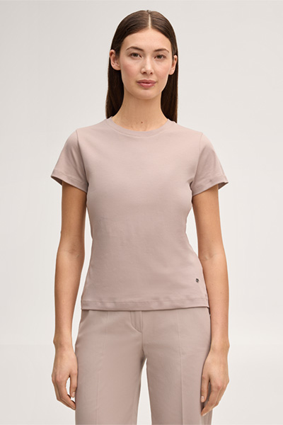 Baumwoll-Interlock T-Shirt in Taupe