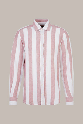 Chemise en lin Lapo, en blanc et rose à rayures