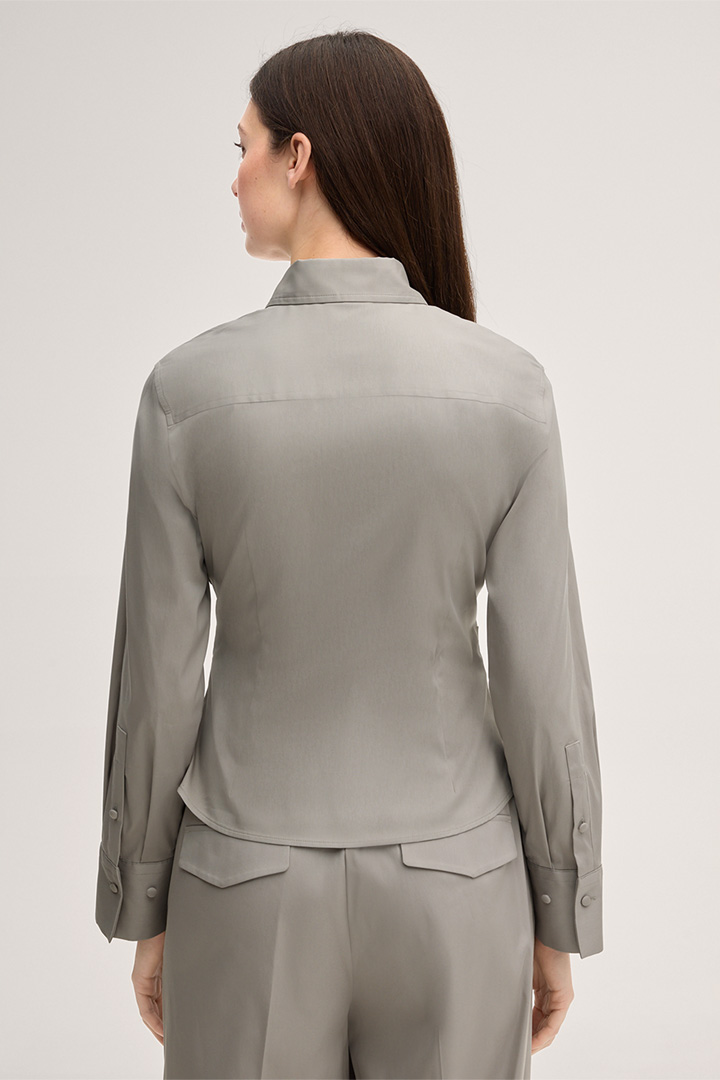 Cotton Stretch Shirt-style Blouse in Greige