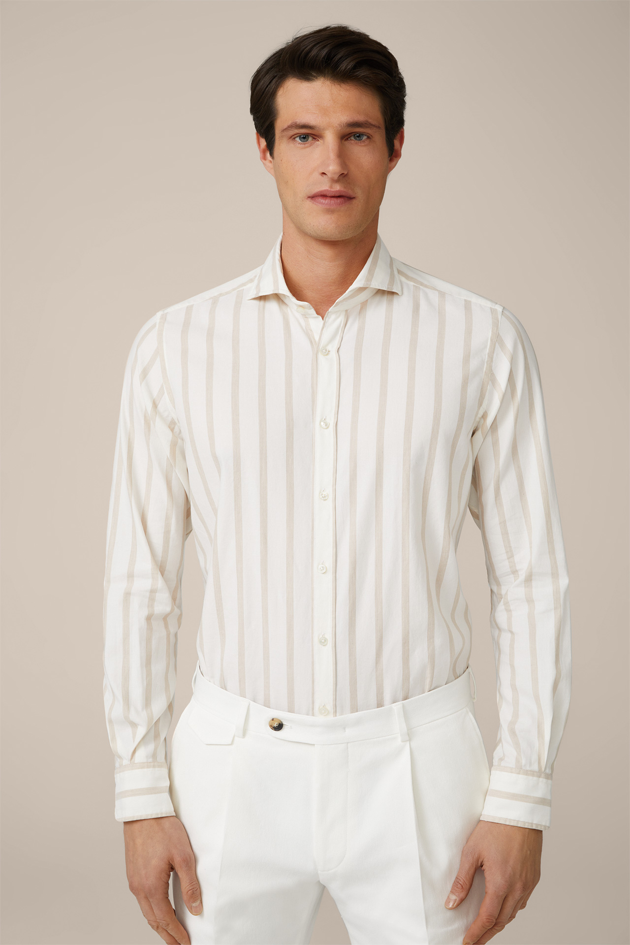 Lano Cotton Shirt in Cream and Brown Striped