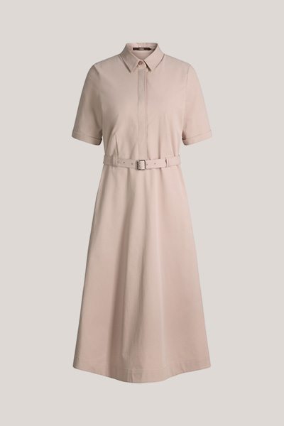 Baumwollstretch-Gabardine-Hemdblusenkleid in Midi-Länge in Taupe
