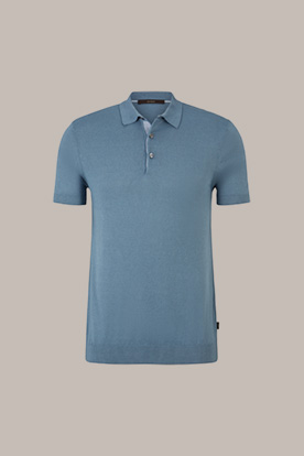 Leinen-Strick-Poloshirt Lindo in Blau