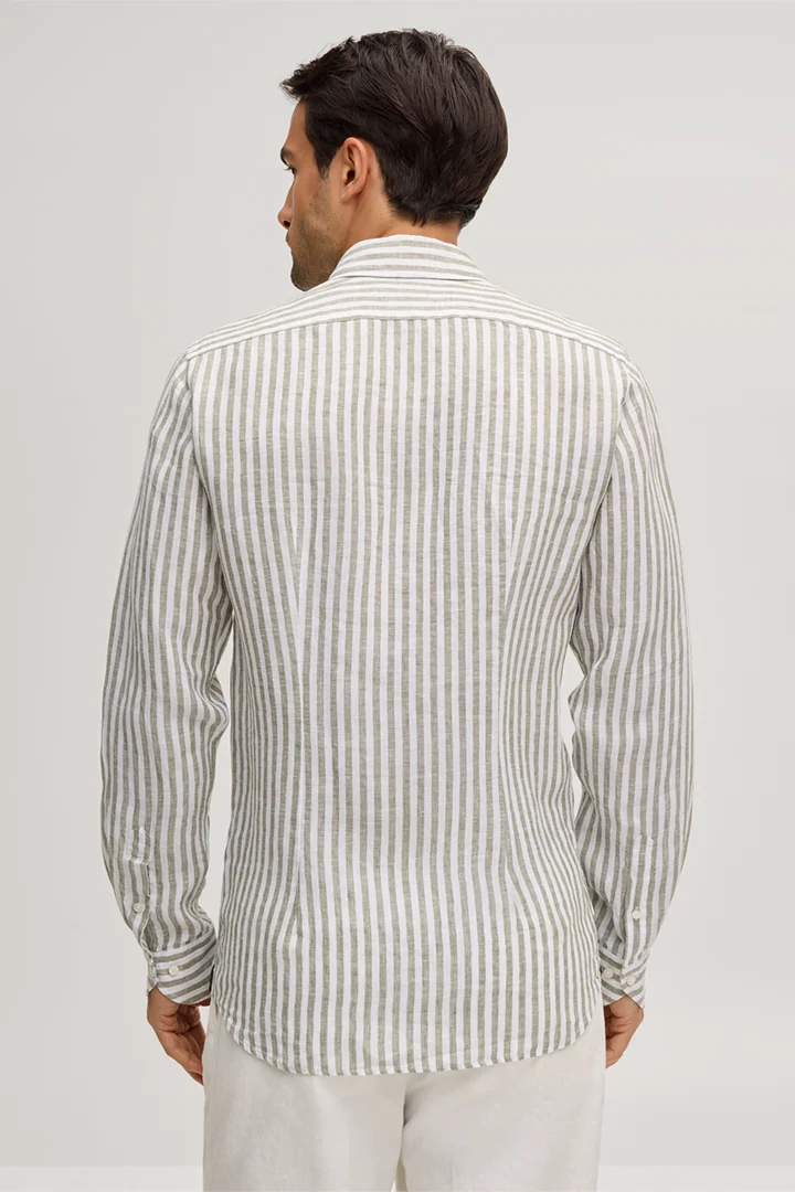 Lano linen shirt in olive and white stripes