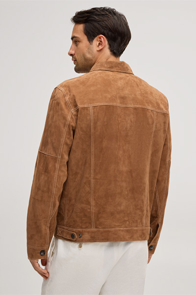 Ziegenvelours-Shirt-Jacket Luca in Camel