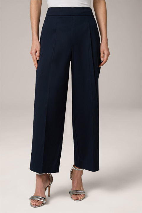 Cropped Cotton Stretch Marlene Trousers in Navy