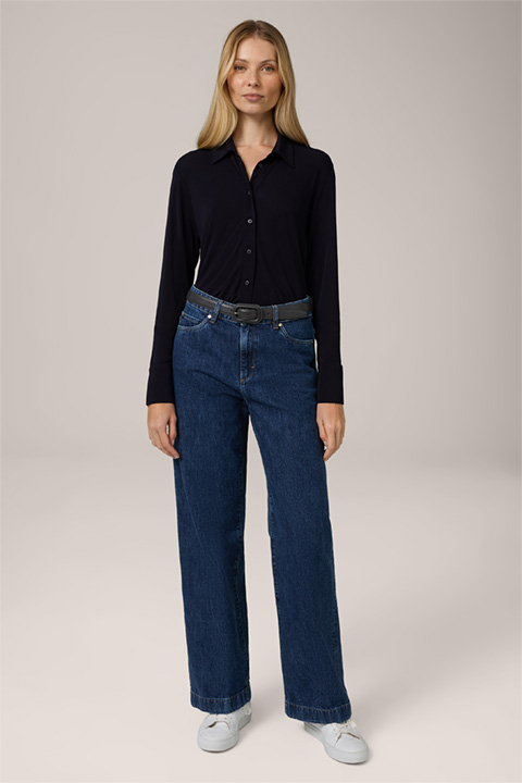 Viscose Shirt-style Blouse in Navy