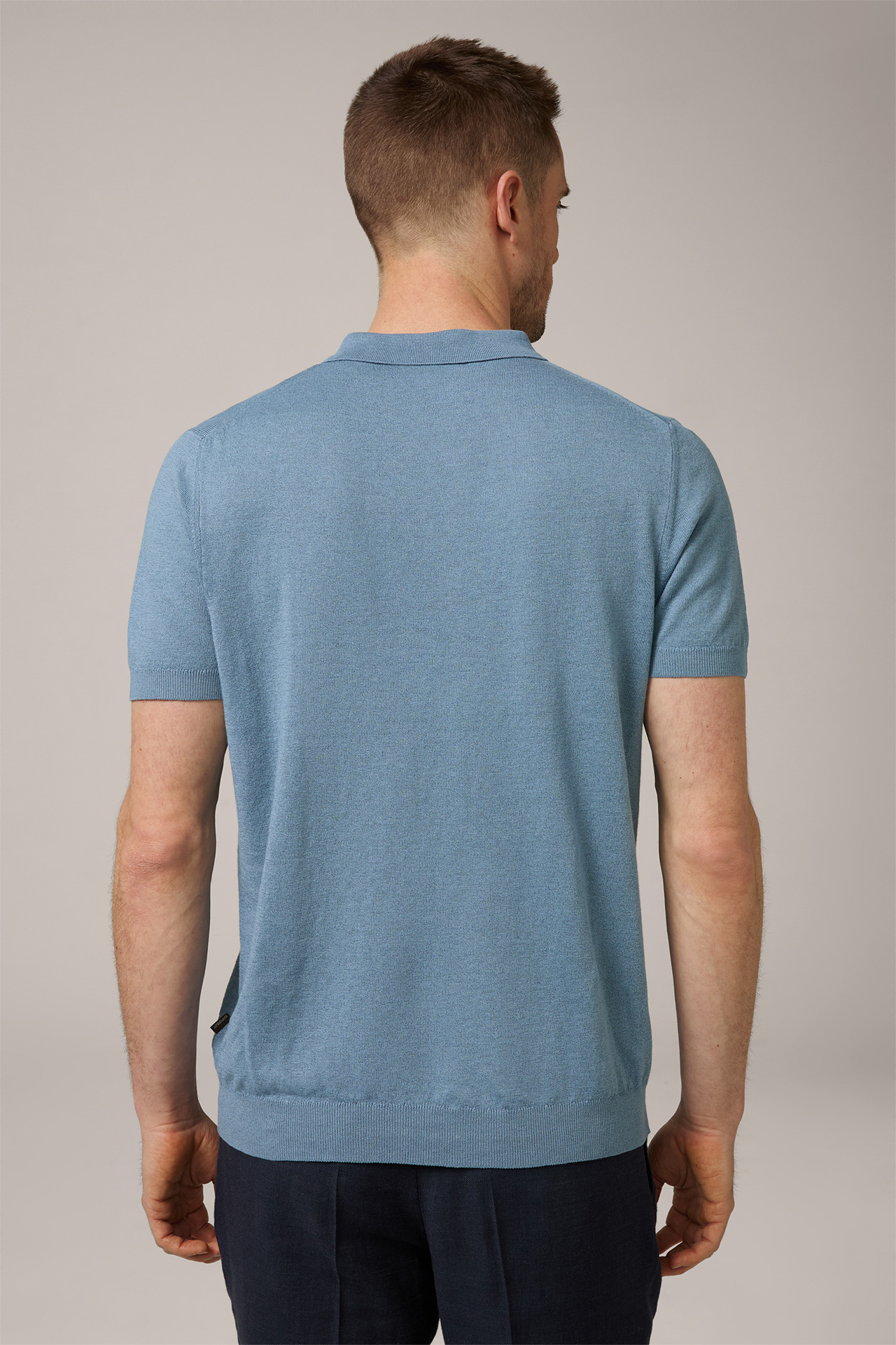 Lindo Linen Knitted Polo Shirt in Blue