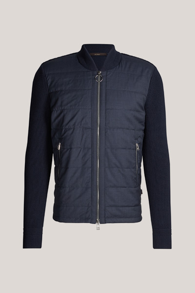 Schurwollmix-Strick-Jacke Nedo mit Baumwolle in Navy