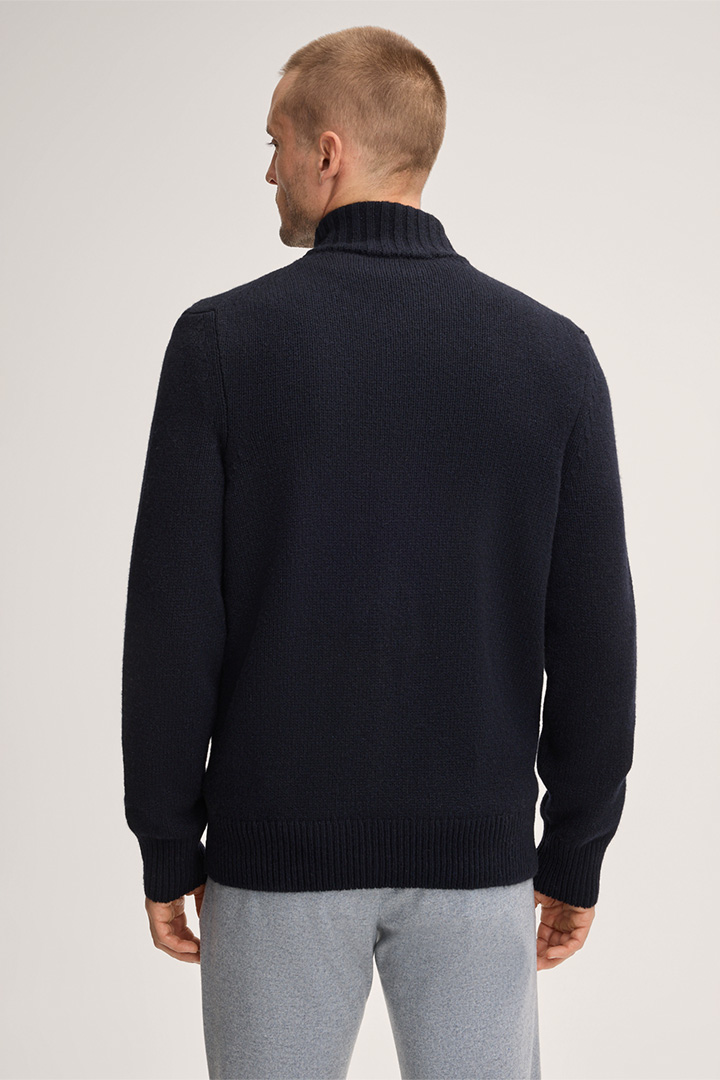 Ecosio Knitted Cashmere Jacket with Stand-up Collar in Navy
