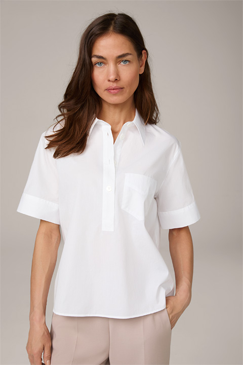 Poplin Cotton Short-sleeved Shirt-style Blouse in White