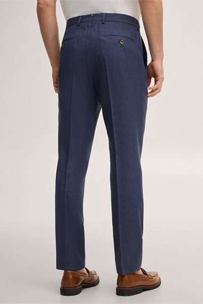 Führt zu Produktdetailseite „Schurwollmix-Baukasten-Hose Silvi mit Leinen und Bundfalte in Blau"