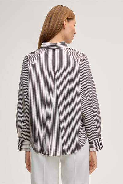 Baumwoll-Hemdbluse in Ecru-Dunkelbraun gestreift