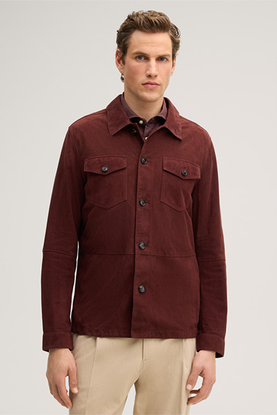 Oleano Suede Overshirt in Bordeaux Red