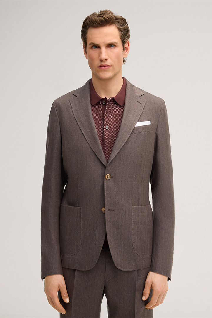 Führt zu Produktdetailseite „Schurwollmix-Baukasten-Sakko Giro mit Leinen in Braun"