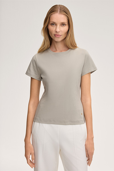 Baumwoll-Interlock T-Shirt in Grau-Beige
