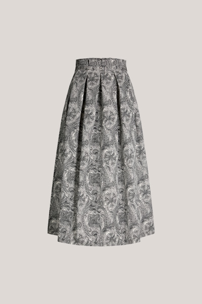 Paisley-Print-Midi-Rock mit Gürtel in Schwarz-Ecru