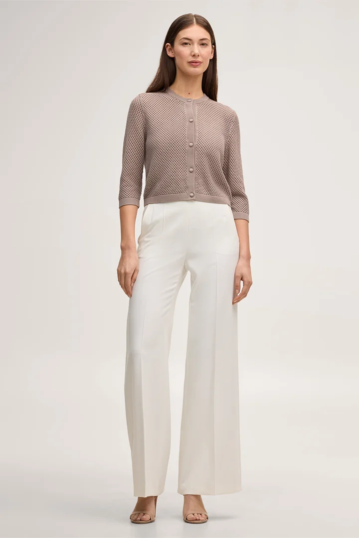 Führt zu Produktdetailseite „Viskosemix-Cardigan mit Netzstruktur in Taupe"