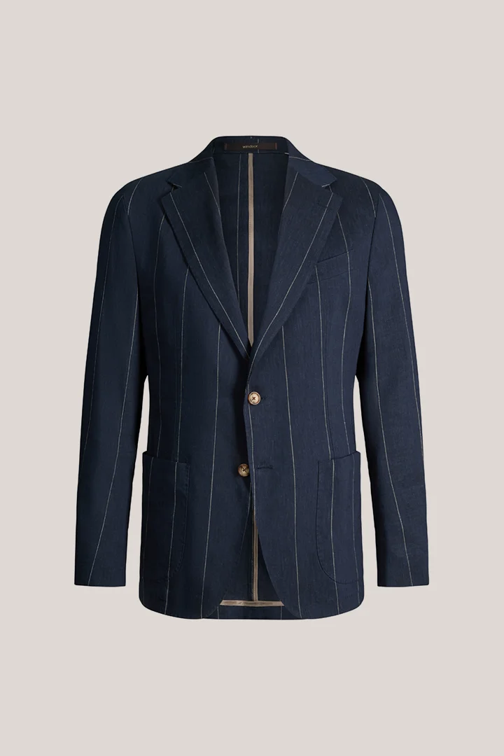 Leinenmix-Baukasten-Sakko Giorno mit Wolle in Navy mit Nadelstreifen
