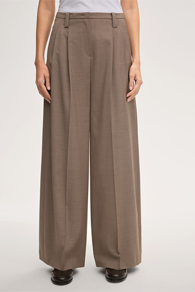 Schurwoll-Bundfalten-Palazzo-Hose in Taupe