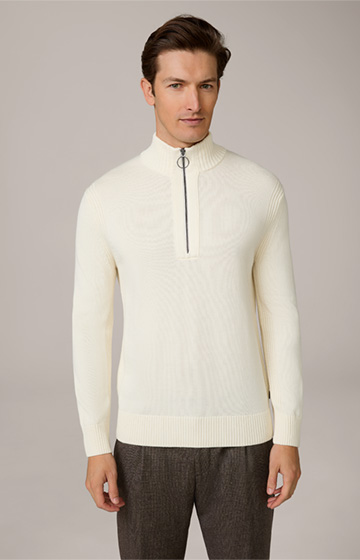 Aliko Virgin Wool Half-zip Pullover with Cotton in Wool White