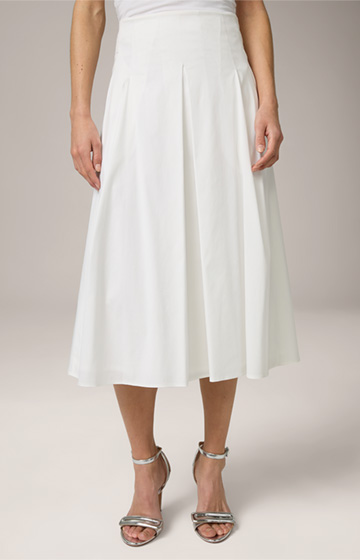 Cotton Stretch Midi Length Skirt in Ecru