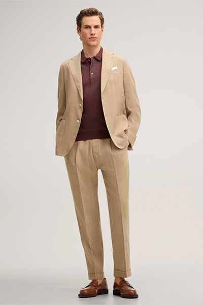 Cashmilo Cotton Polo Shirt with Cashmere and Silk in Textured Bordeaux Red