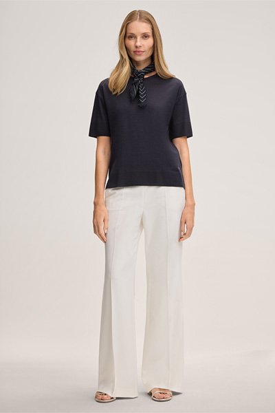 T-shirt en lyocell et coton, en bleu marine