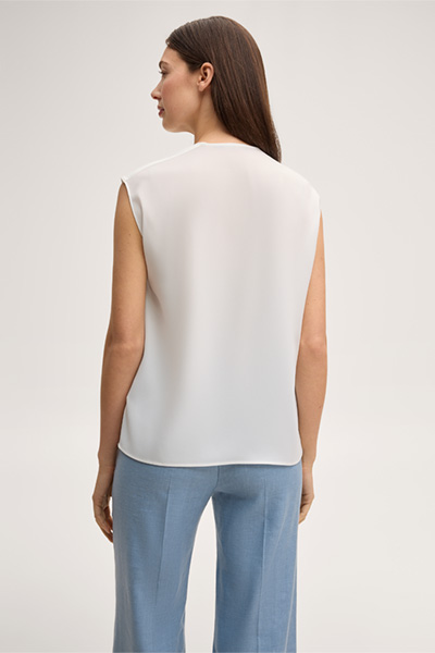 Crêpe blouse top with gathering in ecru