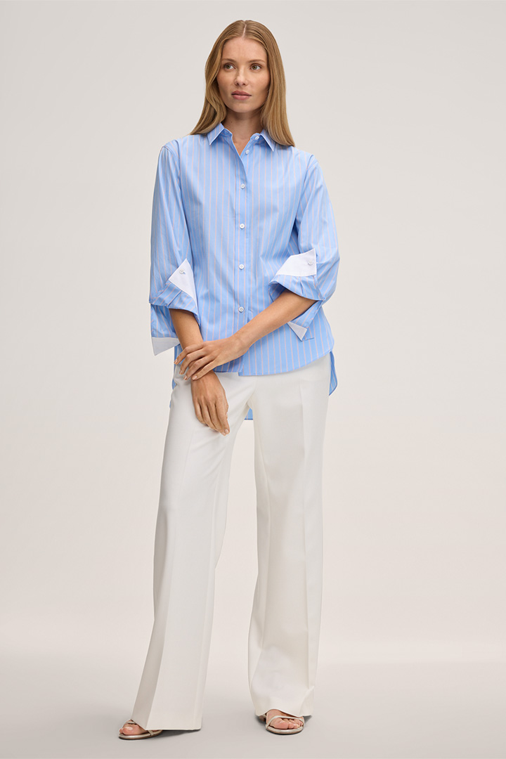 Baumwoll-Streifen-Hemdbluse in Hellblau