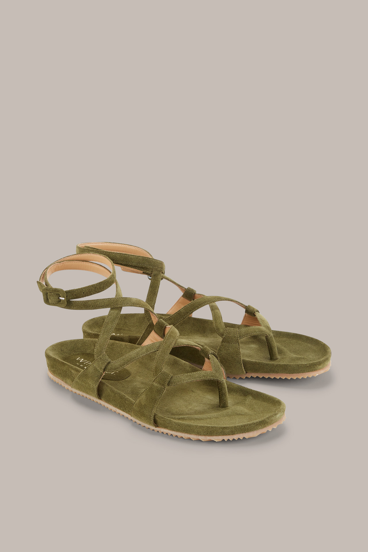 Flat Suede Strap Sandals by Unützer in Green