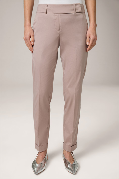 Cotton Stretch Suit Trousers with Turn-ups in Taupe