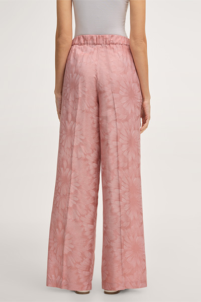 Pantalon palazzo imprimé en viscose et soie mélangées, avec plis à la taille, couleur rose