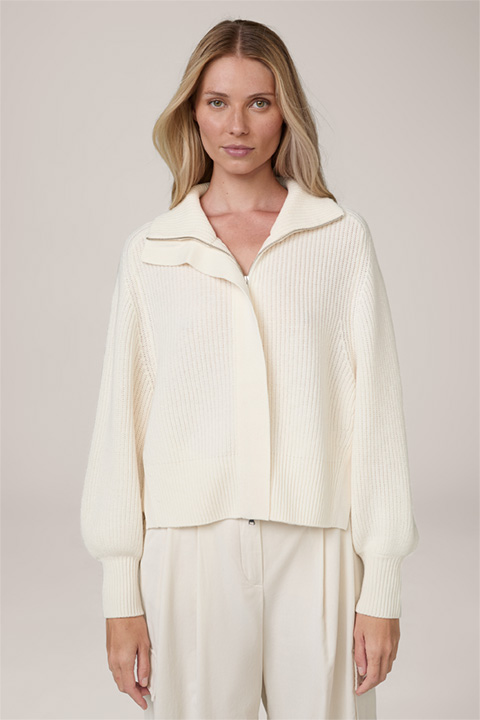 Virgin Wool Cardigan with Cashmere in Ecru