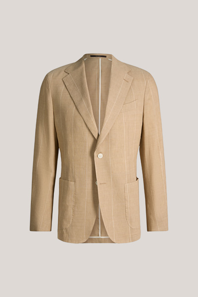 Giorno modular jacket in virgin wool blend with linen in beige with pinstripes