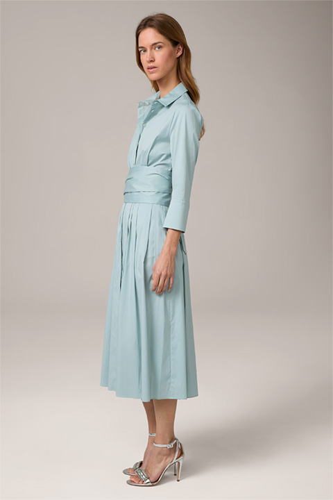 Midi-length Cotton Stretch Shirt Dress in Light Blue