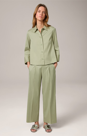 Cotton Stretch Shirt-style Blouse in Light Green