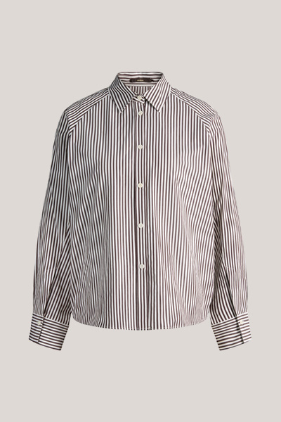 Baumwoll-Hemdbluse in Ecru-Dunkelbraun gestreift