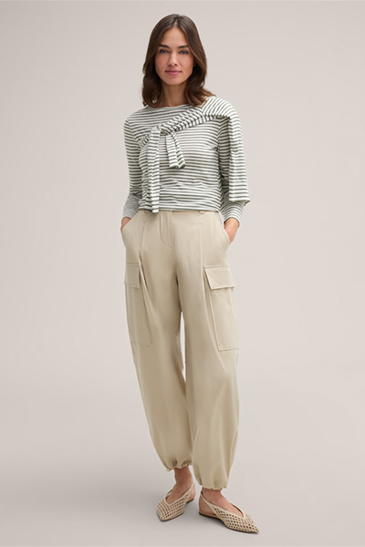 Tencel Cotton Shirt in Sage Green and Ecru Stripes