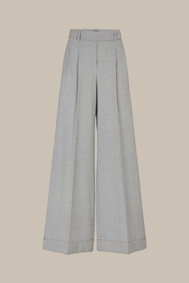 Wool Blend Palazzo Trousers in Light Grey Melange