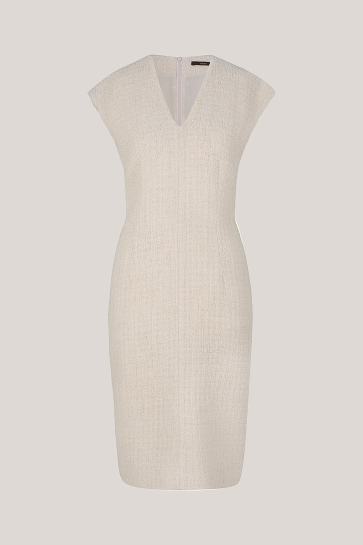 Tweed-Etui-Kleid mit V-Kragen in Steingrau
