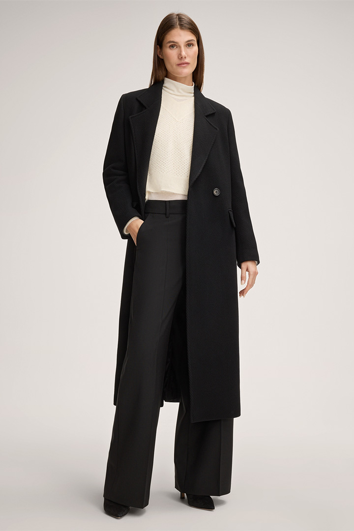 Führt zu Produktdetailseite „Wollmix-Doppelreiher-Mantel mit Cashmere in Schwarz"