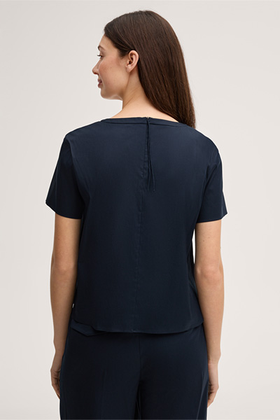 Baumwollstretch-Kurzarm-Bluse in Navy