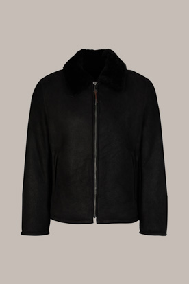 Mezzano Lambskin and Leather Jacket with Shirt Collar in Black