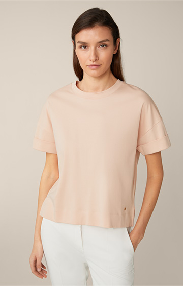 Baumwoll-Interlock-T-Shirt mit Rückenfalte in Pfirsich